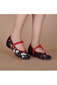 Women's Shoes Canvas Flat Heel Round Toe Flats Casual Black/Ivory