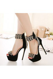 Women's Shoes Fleece Stiletto Heel Open Toe Sandals Dress Black