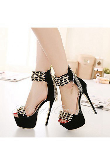 Women's Shoes Fleece Stiletto Heel Open Toe Sandals Dress Black