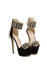 Women's Shoes Fleece Stiletto Heel Open Toe Sandals Dress Black