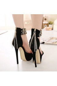 Women's Shoes Fleece Stiletto Heel Open Toe Sandals Dress Black