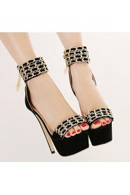 Women's Shoes Fleece Stiletto Heel Open Toe Sandals Dress Black