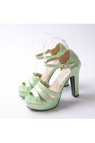 Women's Shoes Patent Leather Chunky Heel Peep Toe / Platform Sandals Wedding / Party & Evening / Silver / Almond