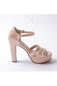 Women's Shoes Patent Leather Chunky Heel Peep Toe / Platform Sandals Wedding / Party & Evening / Silver / Almond