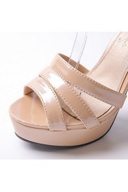 Women's Shoes Patent Leather Chunky Heel Peep Toe / Platform Sandals Wedding / Party & Evening / Silver / Almond