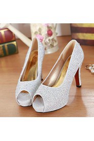 Women's Shoes Peep Toe Stiletto Heel Pumps with Crystal Wedding Shoes