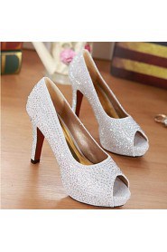 Women's Shoes Peep Toe Stiletto Heel Pumps with Crystal Wedding Shoes