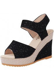 Women's Shoes Wedge Heel Peep Toe Sandals Dress Black/Beige