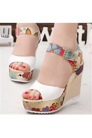 Women's Shoes Wedge Heel Open Toe Sandals Dress Blue/Pink/White/Beige