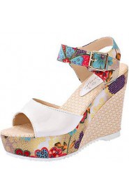 Women's Shoes Wedge Heel Open Toe Sandals Dress Blue/Pink/White/Beige