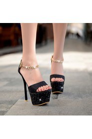 Women's Leather Stiletto Heel Heels/Peep Toe/Platform Sandals/Pumps/Heels Wedding/Party & Evening/Casual Black/Gold
