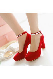 Women's Shoes Leatherette Chunky Heel Heels / Round Toe Heels Wedding / Dress / Casual Black / Red / BeigeD-6