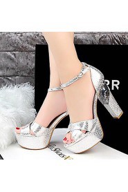 Women's Shoes AmiGirl Wedding/Party/Dress Silver/Gold/Black/Red/Orange Chunky Heel Sexy LeatherSandals