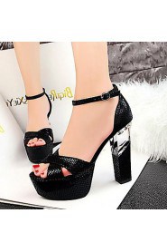 Women's Shoes AmiGirl Wedding/Party/Dress Silver/Gold/Black/Red/Orange Chunky Heel Sexy LeatherSandals