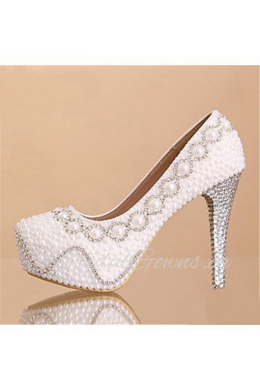 Women's Wedding Shoes Heels/Platform/Round Toe Heels Wedding White/Beige