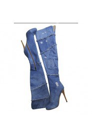 Women's Shoes Canvas Stiletto Heel Fashion Boots Boots Office & Career / Dress / Casual Blue