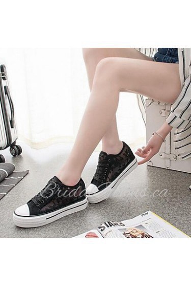 Women's Shoes Breathable Canvas Tulle Platform Comfort / Round Toe Fashion Sneakers Outdoor / Casual Black / White