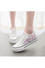 Women's Shoes Breathable Canvas Tulle Platform Comfort / Round Toe Fashion Sneakers Outdoor / Casual Black / White