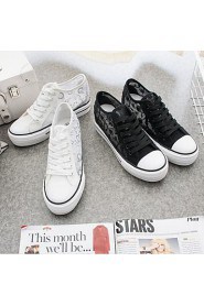 Women's Shoes Breathable Canvas Tulle Platform Comfort / Round Toe Fashion Sneakers Outdoor / Casual Black / White