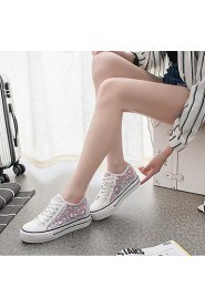 Women's Shoes Breathable Canvas Tulle Platform Comfort / Round Toe Fashion Sneakers Outdoor / Casual Black / White