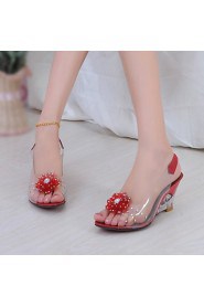 Women's Shoes Silicone / Patent Leather Wedge Heel Wedges / Peep Toe Sandals Office & Career / Dress /Blue / Red