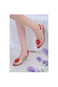 Women's Shoes Silicone / Patent Leather Wedge Heel Wedges / Peep Toe Sandals Office & Career / Dress /Blue / Red