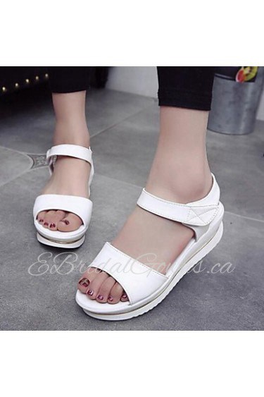 Women's Shoes Magic Tape Patent Leather Wedge Heel Peep Toe / Comfort Sandals Casual White / Silver