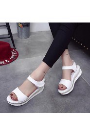 Women's Shoes Magic Tape Patent Leather Wedge Heel Peep Toe / Comfort Sandals Casual White / Silver