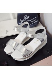 Women's Shoes Magic Tape Patent Leather Wedge Heel Peep Toe / Comfort Sandals Casual White / Silver