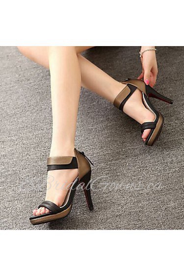 Women's Shoes Leather Stiletto Heel Heels/Slingback Sandals Office & Career/Party & Evening/Dress Black/White