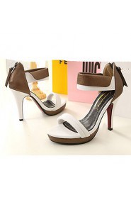 Women's Shoes Leather Stiletto Heel Heels/Slingback Sandals Office & Career/Party & Evening/Dress Black/White