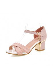 Women's Shoes Customized Materials Chunky Heel Heels Sandals Party & Evening / Dress / Casual Pink / White