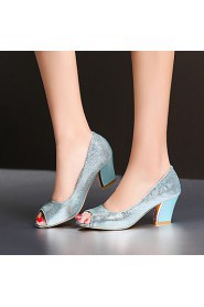 Women's Shoes Leatherette Chunky Heel Heels / Peep Toe Sandals / Heels Outdoor / Dress / Casual Blue / Silver / Gold