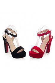 Women's Shoes Velvet Chunky Heel Heels / Platform Sandals Office & Career / Dress / Casual Black / Red