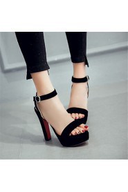 Women's Shoes Velvet Chunky Heel Heels / Platform Sandals Office & Career / Dress / Casual Black / Red