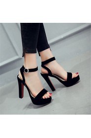 Women's Shoes Velvet Chunky Heel Heels / Platform Sandals Office & Career / Dress / Casual Black / Red