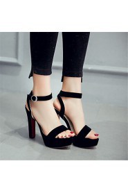 Women's Shoes Velvet Chunky Heel Heels / Platform Sandals Office & Career / Dress / Casual Black / Red