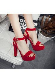 Women's Shoes Velvet Chunky Heel Heels / Platform Sandals Office & Career / Dress / Casual Black / Red