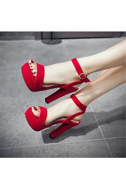 Women's Shoes Velvet Chunky Heel Heels / Platform Sandals Office & Career / Dress / Casual Black / Red