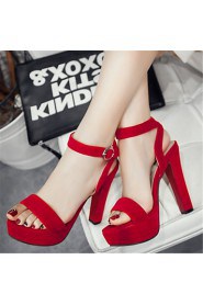 Women's Shoes Velvet Chunky Heel Heels / Platform Sandals Office & Career / Dress / Casual Black / Red