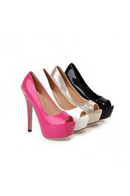 Women's Shoes Patent Leather Stiletto Heel Peep Toe Pumps Shoes with Imitation Pearl More Colors available