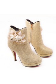 Satin Women's Wedding Stiletto Heel Platform Ankle Fashion Boots with Flowers(More Colors)