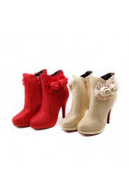 Satin Women's Wedding Stiletto Heel Platform Ankle Fashion Boots with Flowers(More Colors)