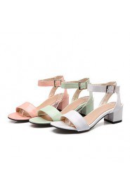 Women's Shoes Patent Leather Chunky Heel Pointed Toe Sandals Dress Green/Pink/White