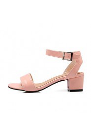 Women's Shoes Patent Leather Chunky Heel Pointed Toe Sandals Dress Green/Pink/White