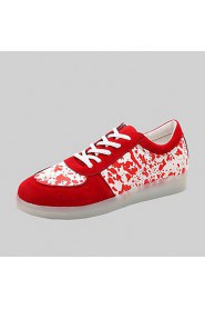 Women's Shoes Leatherette Flat Heel Round Toe Fashion Sneakers Outdoor / Casual / Athletic Black / Red