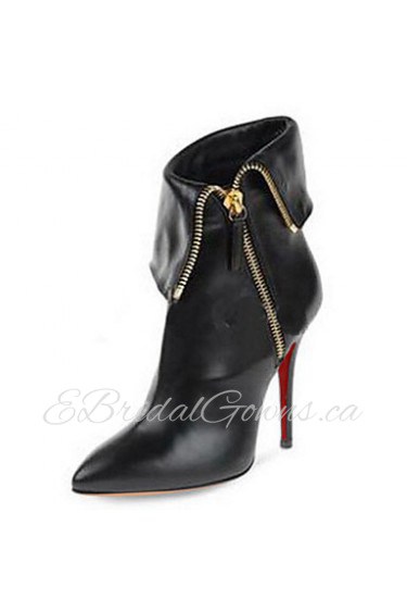 Women's Shoes Leather Stiletto Heel Fashion Boots / Bootie Boots Wedding / Party & Evening / Dress Black