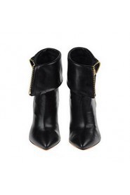 Women's Shoes Leather Stiletto Heel Fashion Boots / Bootie Boots Wedding / Party & Evening / Dress Black