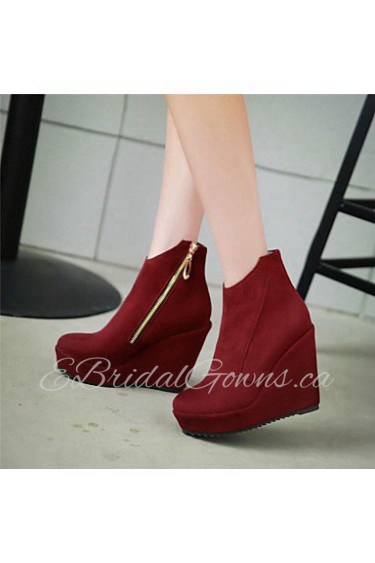 Women's Shoes Fleece Wedge Heel Wedges/Fashion Boots/Round Toe Boots Dress/Casual Black/Brown/Burgundy/White