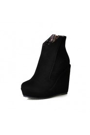 Women's Shoes Fleece Wedge Heel Wedges/Fashion Boots/Round Toe Boots Dress/Casual Black/Brown/Burgundy/White